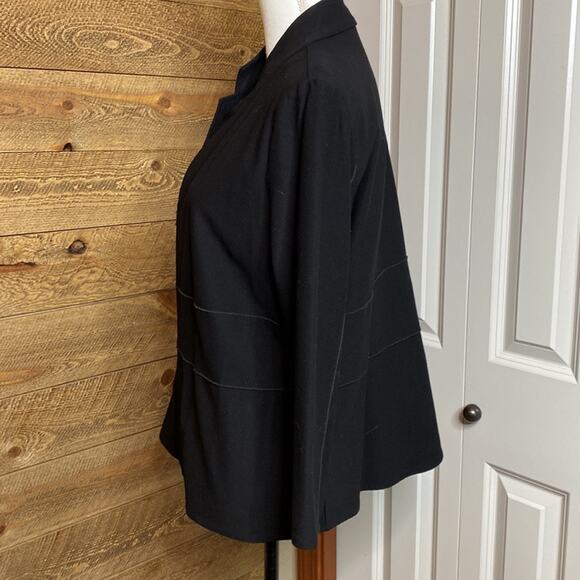 Vintage Eileen Fisher Black Collared Full Zip Stretch Jacket Size Petite Large - Picture 3 of 6